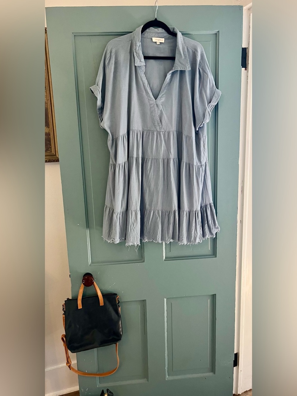 Umgee Dusty Blue Tiered V-Neck Tunic